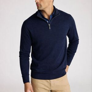 UNTUCKit Extra Fine Merino Wool Dark Blue Quarter Zip-Up Sweater